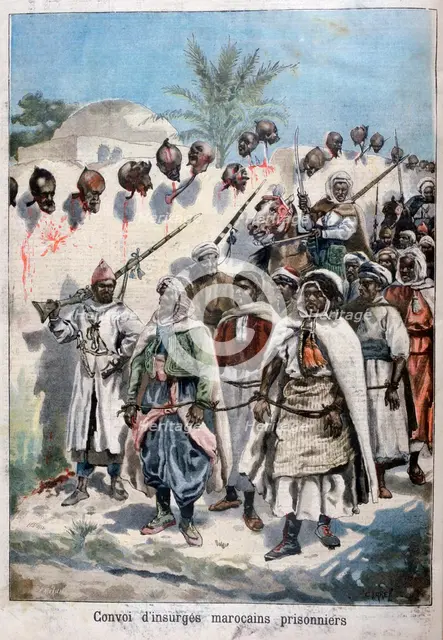 Column of insurgent Moroccans taken prisoner at Tadla by Sultan Abdul-Hafiz's army, 1897.   Creator: F Meaulle.