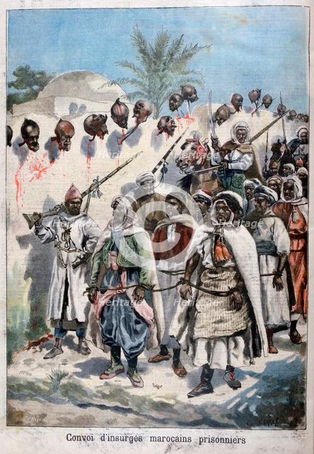 Column of insurgent Moroccans taken prisoner at Tadla by Sultan Abdul-Hafiz's army, 1897.   Creator: F Meaulle.