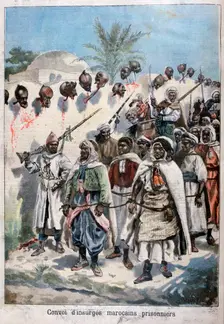 Column of insurgent Moroccans taken prisoner at Tadla by Sultan Abdul-Hafiz's army, 1897. Creator: F Meaulle