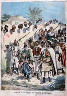 Column of insurgent Moroccans taken prisoner at Tadla by Sultan Abdul-Hafiz's army, 1897. Creator: F Meaulle
