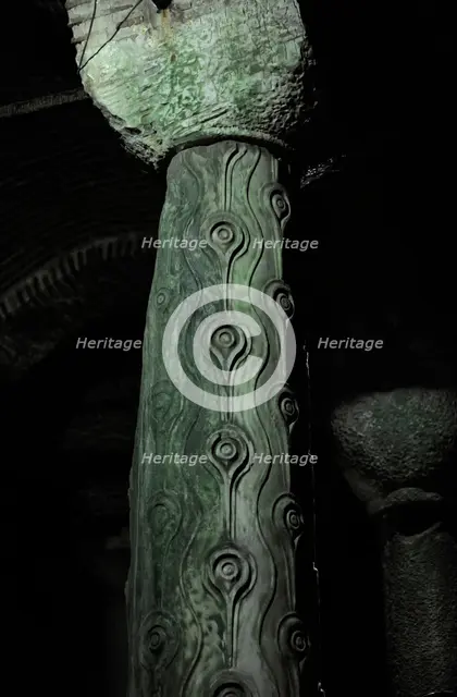 Column of Tears, Basilica Cistern (6th century), Istanbul, Turkey. Creator: LTL.