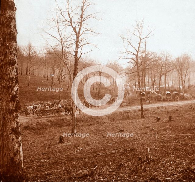Column of troops, Genicourt, northern France, c1914-c1918. Artist: Unknown.