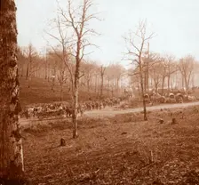 Column of troops, Genicourt, northern France, c1914-c1918
