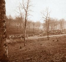 Column of troops, Genicourt, northern France, c1914-c1918