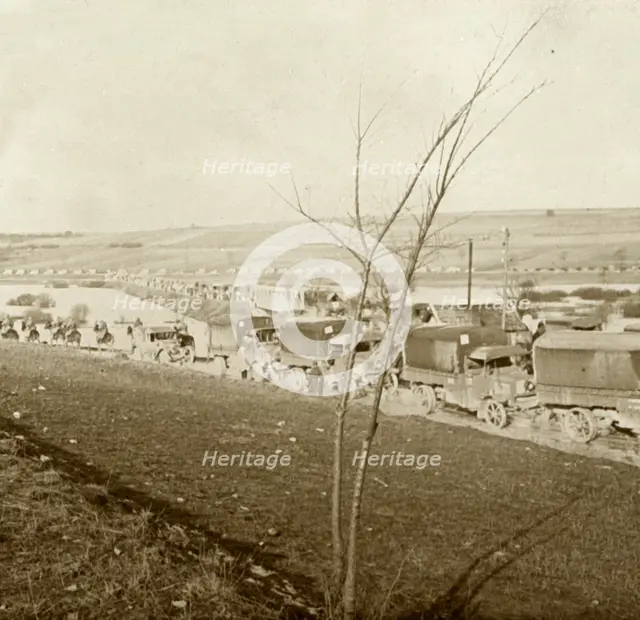 Column of trucks on the Voie Sacrée, Verdun, northern France, c1914-c1918.  Artist: Unknown.