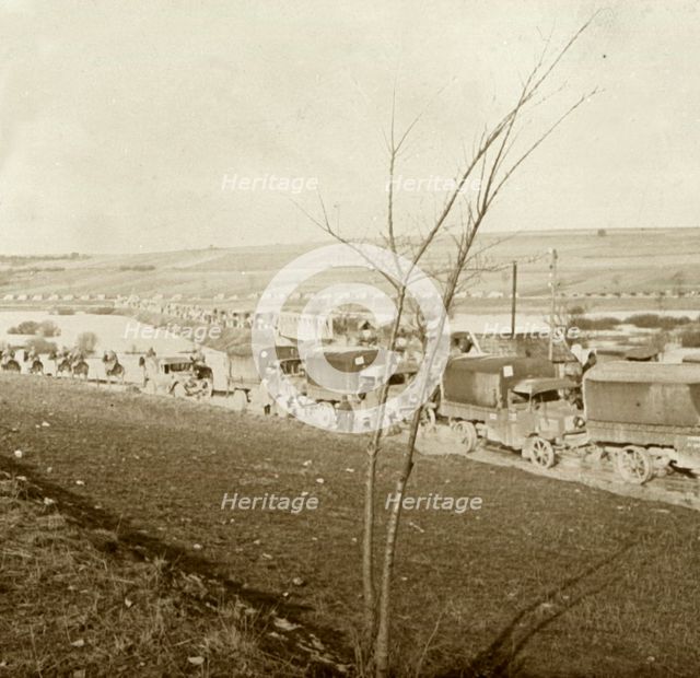 Column of trucks on the Voie Sacrée, Verdun, northern France, c1914-c1918.  Artist: Unknown.