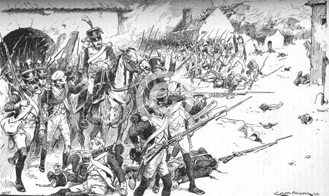 'Column After Column Forced Its Way Into The Village, Only To Be Hurled Back', 1896, (1902). Artist: Gordon Frederick Browne.