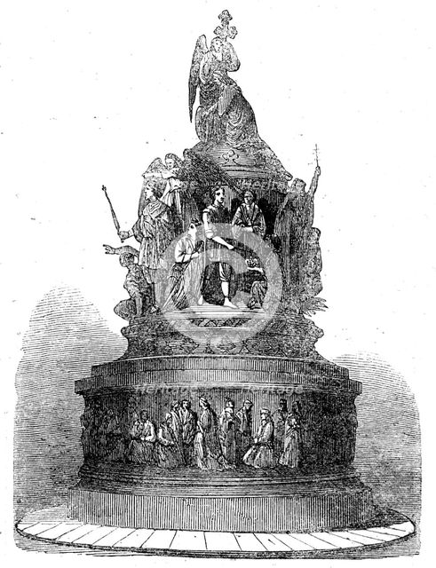 Column erected at Novgorod to commemorate...a thousand years of Russia's nationality, 1862.  Creator: Unknown.