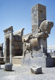 Column shaped like a bull, northern gate entrance, Palace of 100 Columns, Persepolis, Iran, 1994. Creator: LTL