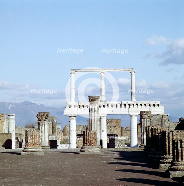 Columns of the Colonnade round the Forumdanc, Pompeii, Italy.  Creator: Unknown.