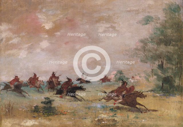 Comanche War Party, Mounted on Wild Horses, 1834-1837. Creator: George Catlin.