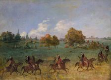 Comanche War Party on the March, Fully Equipped, 1846-1848. Creator: George Catlin
