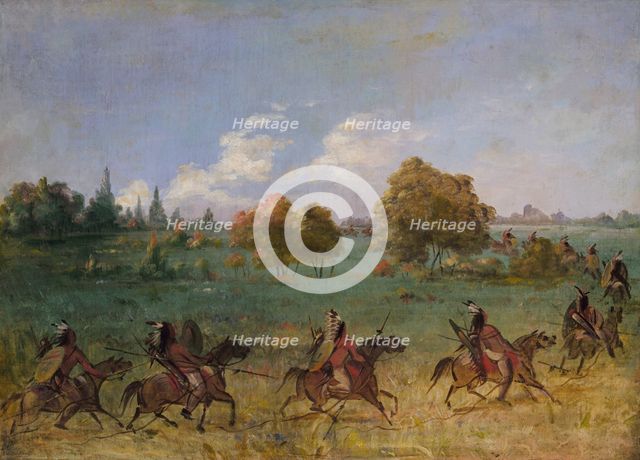 Comanche War Party on the March, Fully Equipped, 1846-1848. Creator: George Catlin.