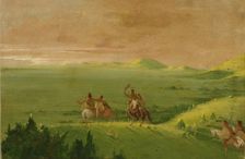 Comanche War Party, Chief Discovering the Enemy and Urging his Men at Sunrise, 1834-1835. Creator: George Catlin