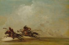 Comanche Warrior Lancing an Osage, at Full Speed, 1837-1839. Creator: George Catlin