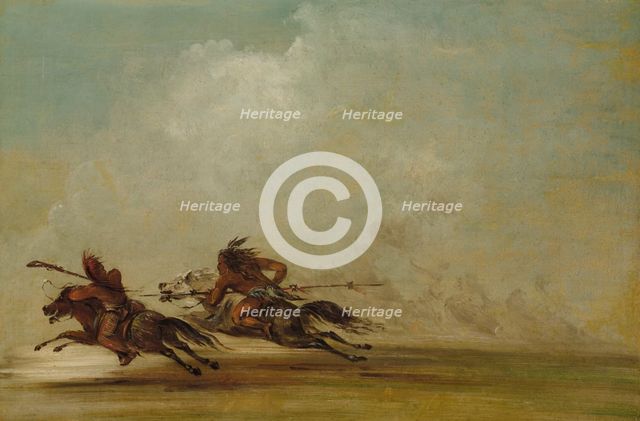 Comanche Warrior Lancing an Osage, at Full Speed, 1837-1839. Creator: George Catlin.