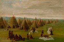 Comanche Village, Women Dressing Robes and Drying Meat, 1834-1835. Creator: George Catlin