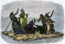 Comanches carrying off a captive girl, c1860