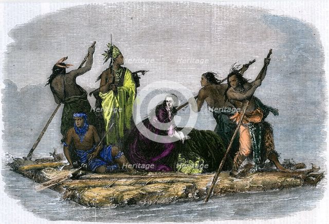 Comanches carrying off a captive girl, c1860. Artist: Unknown