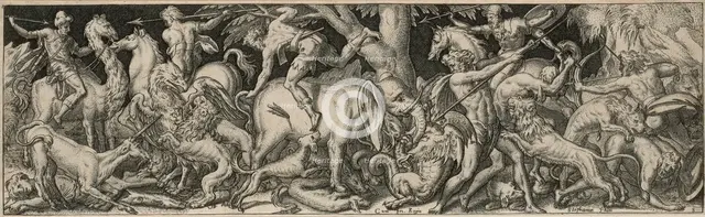 Combat of Men and Animals, 1550/1572. Creator: Etienne Delaune.