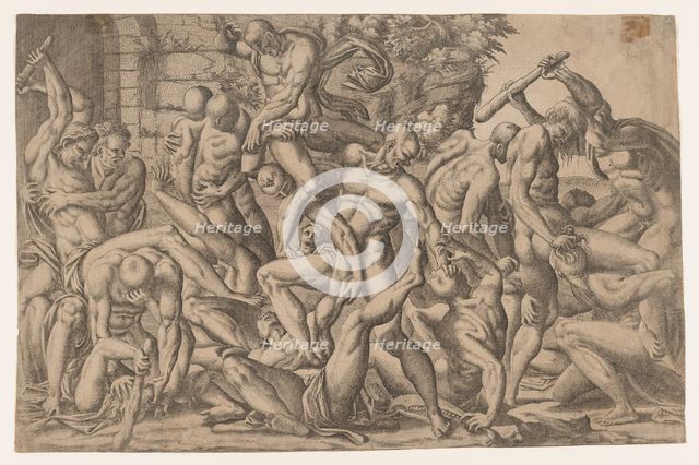 Combat of Naked Men, 1535-55. Creator: Jean Mignon.