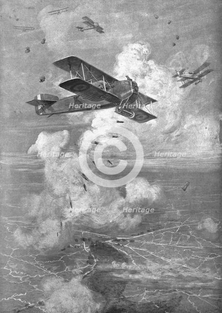 ''Combat Aerien; Un Bombardement Aerien; Avion Breguet Lancant ses bombes de 90', 1918. Creator: Unknown.