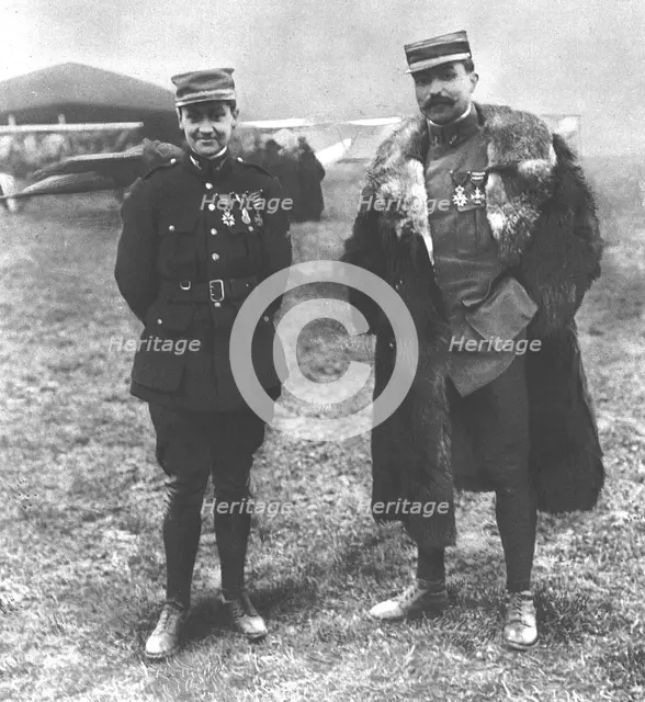 ''Combat Aerien; Guynemer, sergent, photographie avec le capitaine Brocard..., 1916. Creator: Unknown.
