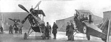 'Combat Aerien; Parmi les forces alliees aerienes; Montage d'areoplanes repares dans un..., 1917-18 Creator: Unknown