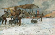 'Combat Aerien; Retree d'Spad qui a atterri loin des hangars, a l'autre extremite..., 1918. Creator: Francois Flameng