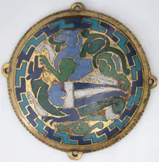 Combat Between Dragon and Dog (one of five medallions from a coffret), French, ca. 1110-30. Creator: Unknown