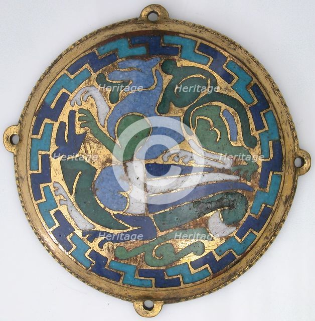 Combat Between Dragon and Dog (one of five medallions from a coffret), French, ca. 1110-30. Creator: Unknown.