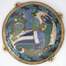Combat Between Dragon and Dog (one of five medallions from a coffret), French, ca. 1110-30. Creator: Unknown