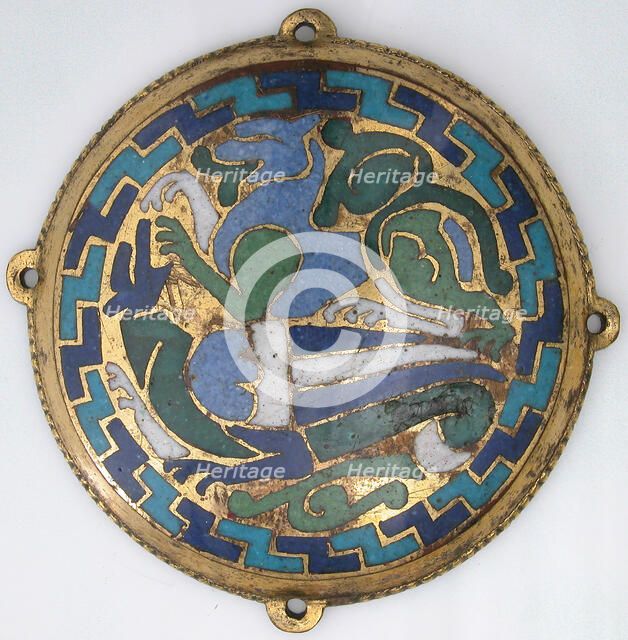 Combat Between Dragon and Dog (one of five medallions from a coffret), French, ca. 1110-30. Creator: Unknown.