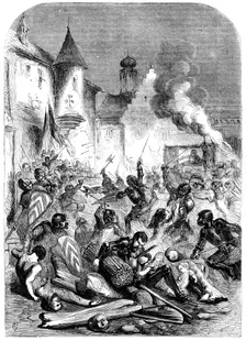 Combat between English and French knights in a square at Limoges
