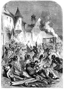 Combat between English and French knights in a square at Limoges