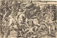 Combat between Horsemen and Foot Soldiers. Creator: Hieronymus Hopfer