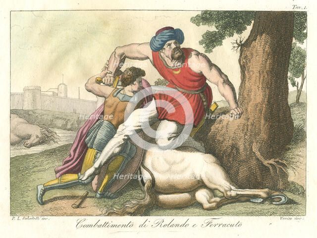 Combat between Roland and Ferragus, c1820. Artist: Antonio Verico