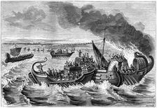 Combat between Roman and Veneti vessels, Loire river, 56 BC (1882-1884).Artist: Dietrich