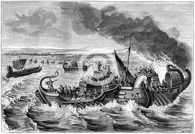 Combat between Roman and Veneti vessels, Loire river, 56 BC (1882-1884).Artist: Dietrich