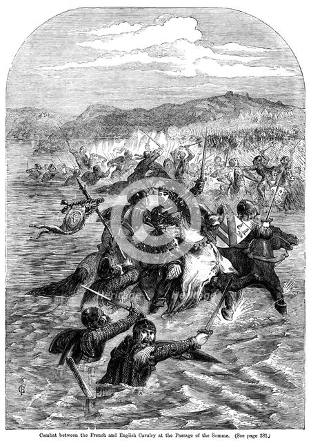 Combat between the French and English cavalry at the passage of the Somme. Artist: Unknown