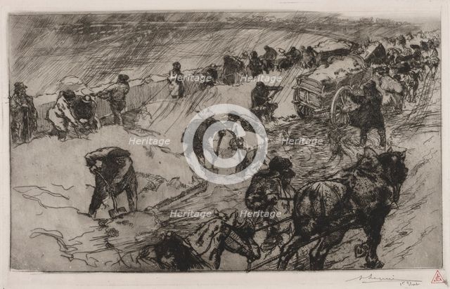 Combat contre la Neige, Quai aux Fleurs, 1890. Creator: Auguste Louis Lepère (French, 1849-1918).