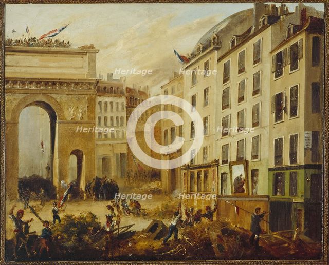 Combat scene at Porte Saint-Martin, July 28, 1830. Creator: Unknown.