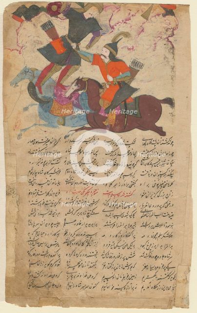 Combat scene from the epic Shahname by Ferdowsi, 1780. Artist: Iranian master  