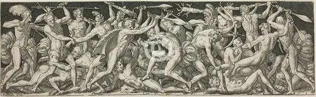 Combats and Triumphs: Battle of the Naked Men, 1550/1572. Creator: Etienne Delaune.