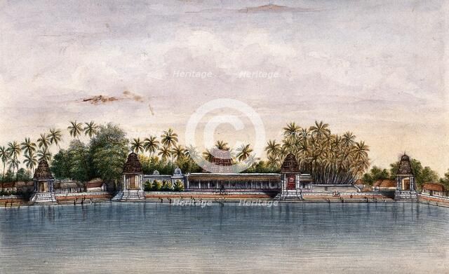 Combaconum: the holy tank at the Shiva temple in Combaconum, east end view, (between 1800 and 1899?) Creator: Unknown.