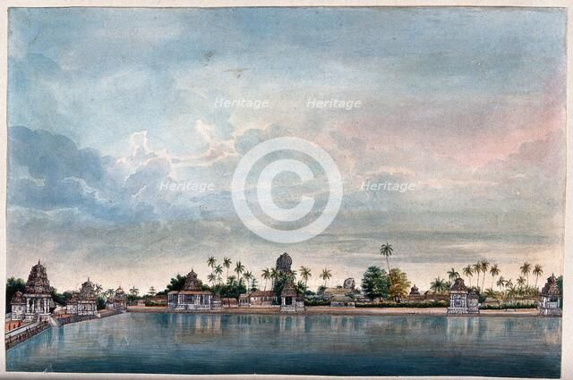 Combaconum: the holy tank at the Shiva temple in Combaconum, south west view, (between 1800 & 1899?) Creator: Unknown.