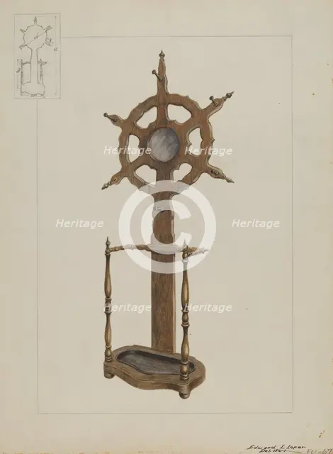 Combination Hat Rack and Umbrella Stand, c. 1936. Creator: Edward L Loper.