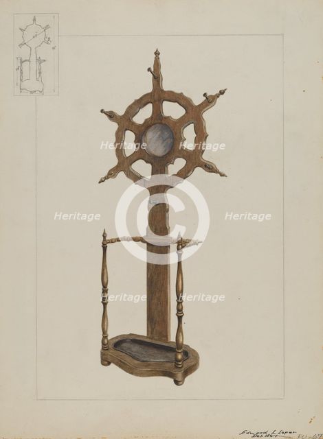 Combination Hat Rack and Umbrella Stand, c. 1936. Creator: Edward L Loper.