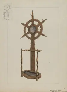 Combination Hat Rack and Umbrella Stand, c. 1936. Creator: Edward L Loper