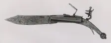 Combined Double-Barreled Flintlock Pistol and Folding Knife, Sweden, 18th century. Creator: Unknown